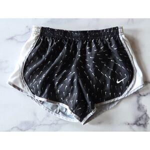 Nike Shorts Girls Small Black White Swoosh All Over Print Dri-Fit Tempo Running